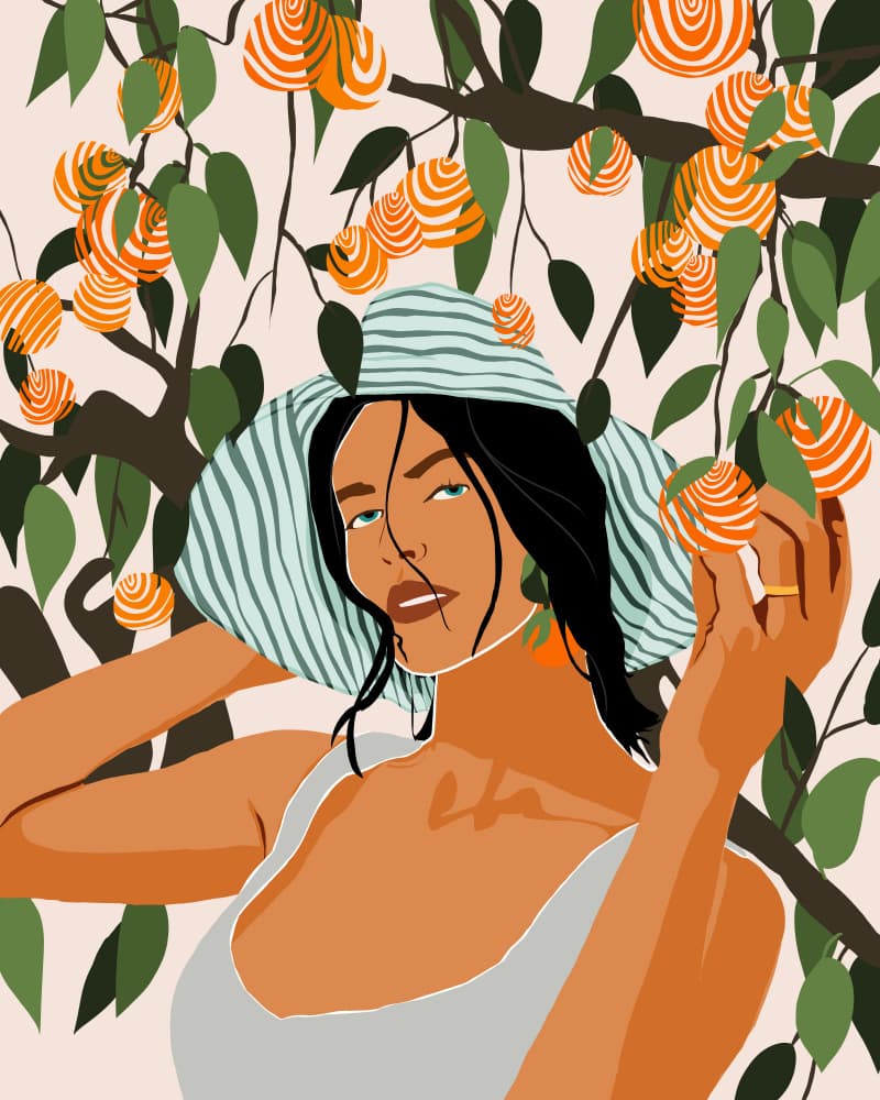 Orange Grove Lady by Uma Gokhale — canvas wall art