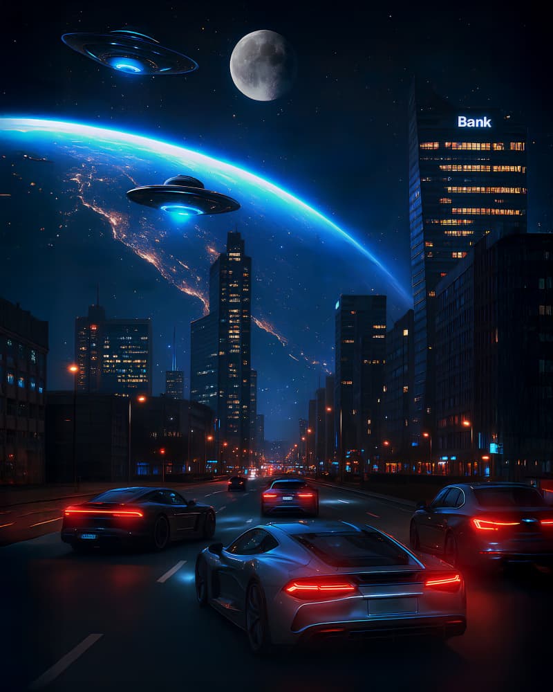UFOs Over City Night by Ritvik takkar — canvas wall art