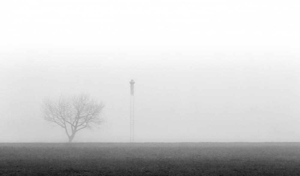 Foggy Ladder Ascent by Giorgio Toniolo — canvas wall art