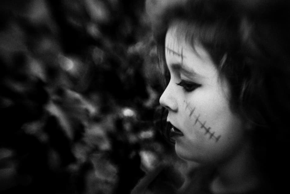 Eerie Stitched Child Portrait by Codrin Lupei — canvas wall art