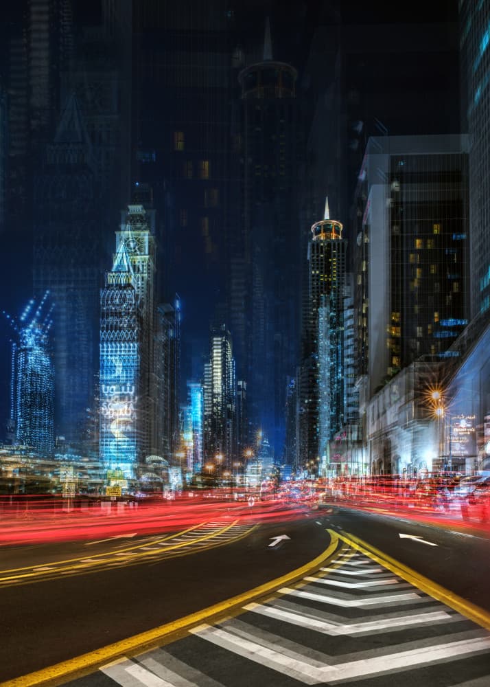 City Night Trails by Mohamed Shawki — canvas wall art