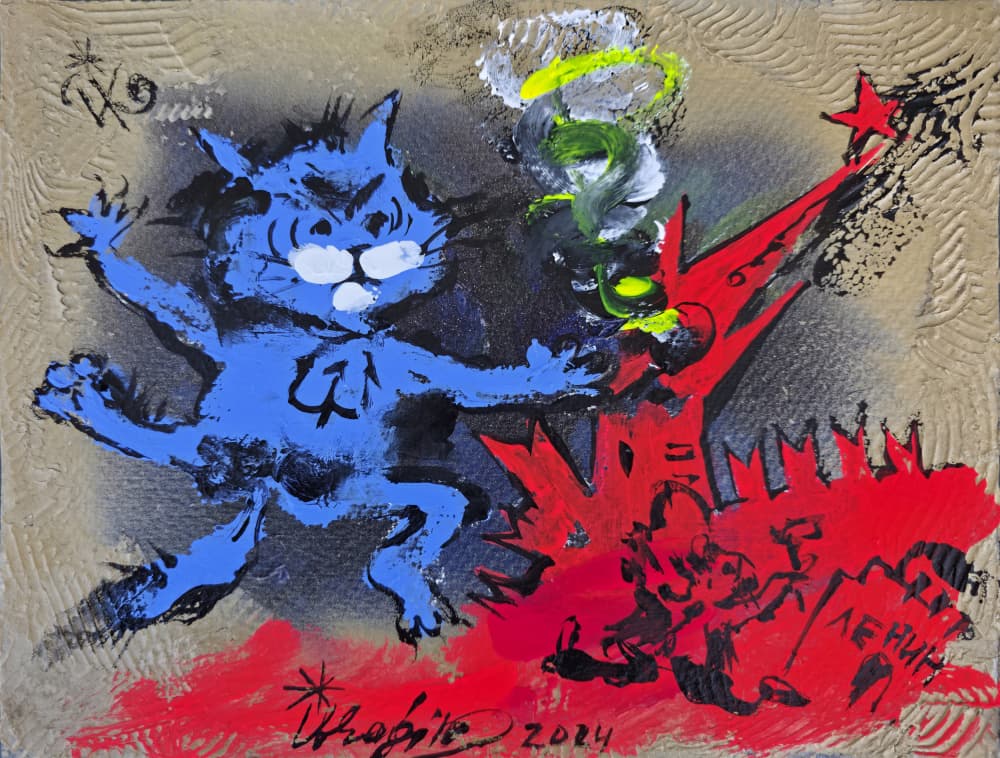 "Super Cat & Lenin" by Kanat Ibragimov — canvas wall art