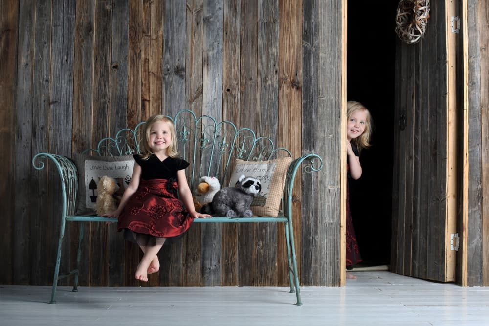 Happy Girls Rustic Bench by Victoria Glinka — canvas wall art