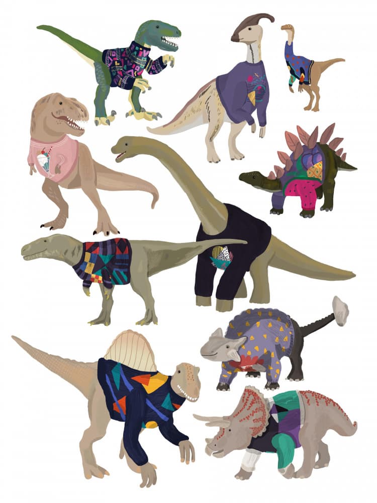 Whimsical Dinosaur Sweaters by Hanna Melin — canvas wall art