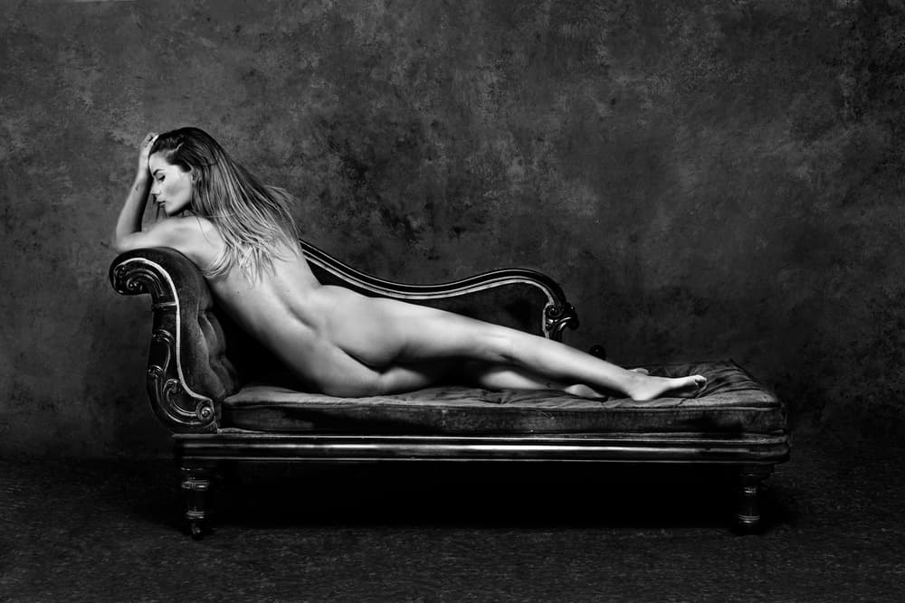 Classic Nude on Chaise by Joan Gil Raga — canvas wall art