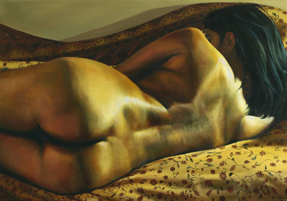 Serene Nude Golden Hues by Corné Akkers — canvas wall art