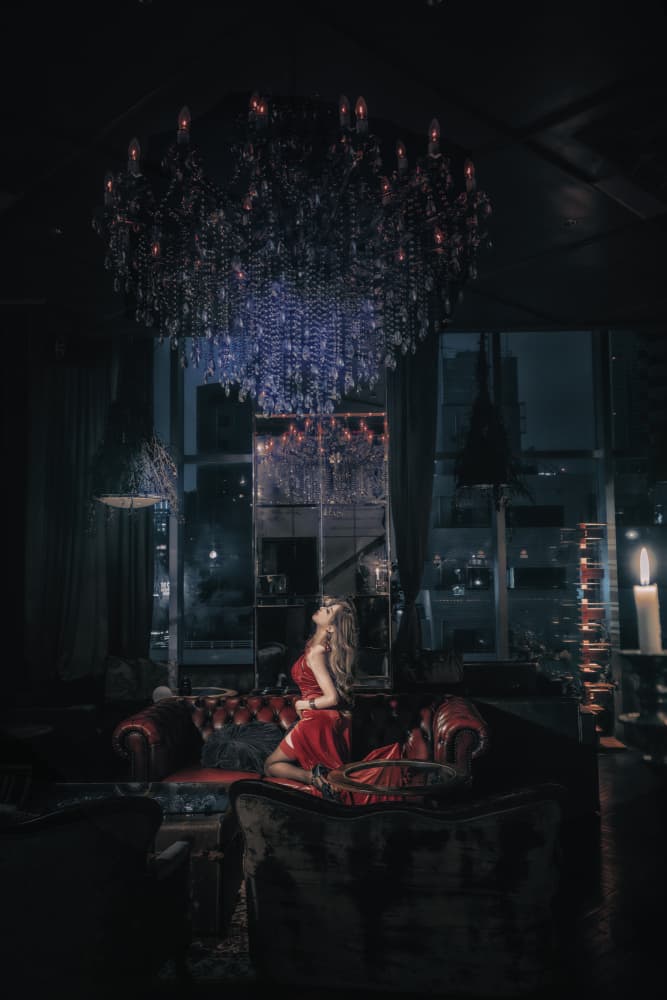 Red Dress City Night by KOIKI — canvas wall art