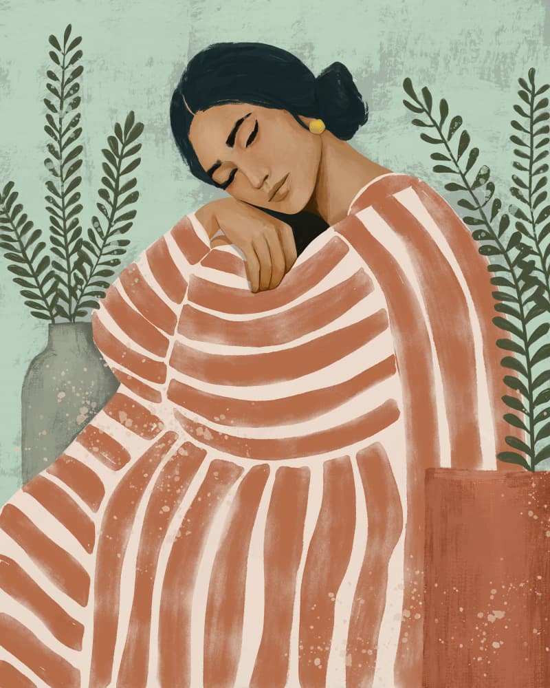 Peaceful Woman Resting by CATS AND DOTZ — canvas wall art