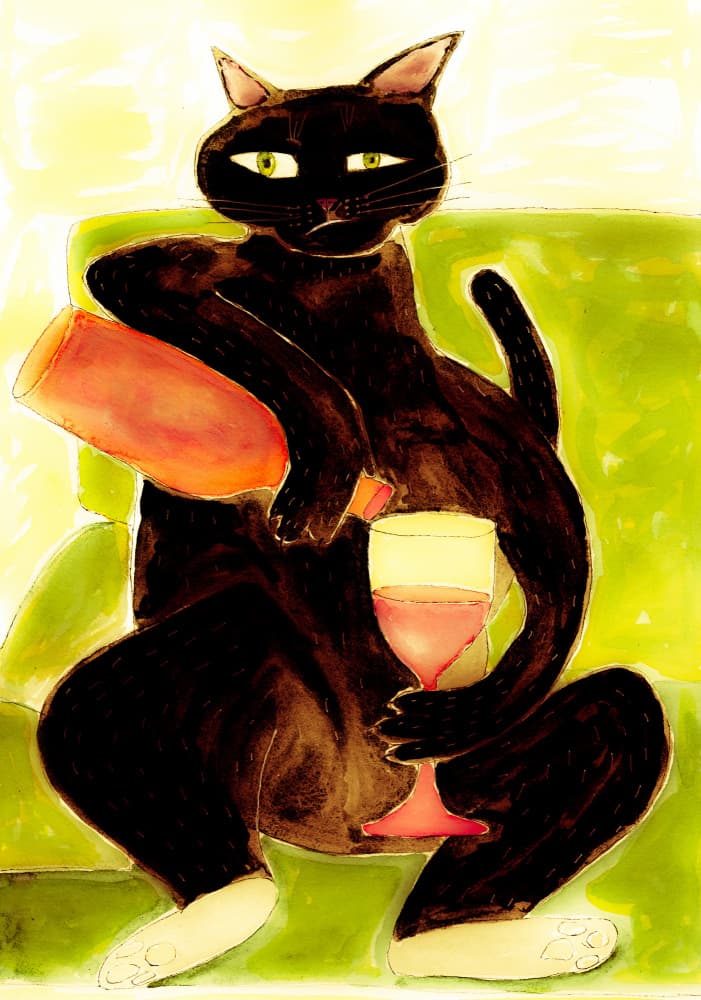 Black Cat Wine Time by Sharyn Bursic — canvas wall art