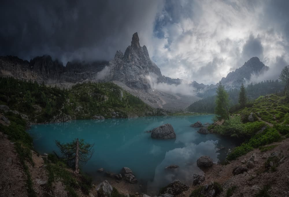 Dramatic Mountain Lake by Carlos F. Turienzo — canvas wall art