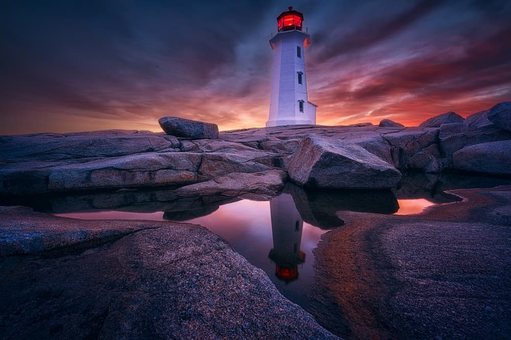 Lighthouse Sunset Reflection by Ben.C.L — canvas wall art