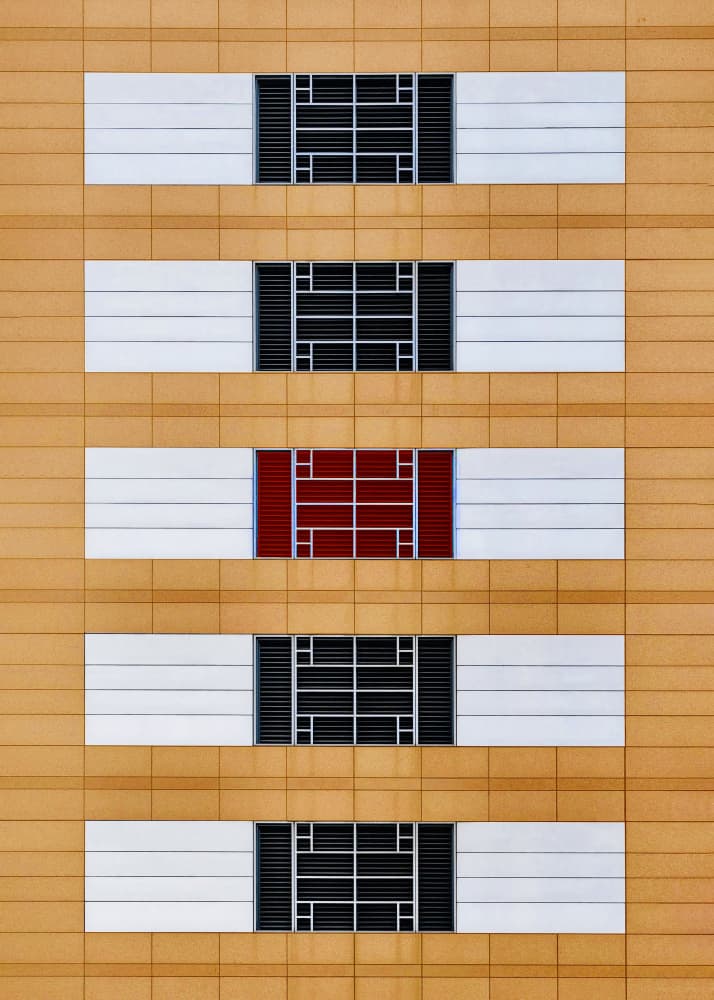 Geometric Red Window Facade by Arnon Orbach — canvas wall art