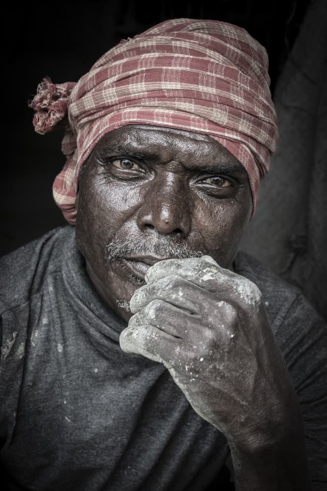 construction worker by Elena Molina — canvas wall art
