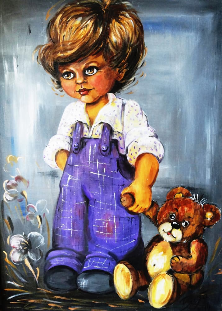 Sweet Boy and Teddy by Anda Bieza — canvas wall art