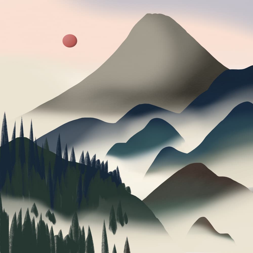 Misty Mountain Serenity by Little Dean — canvas wall art
