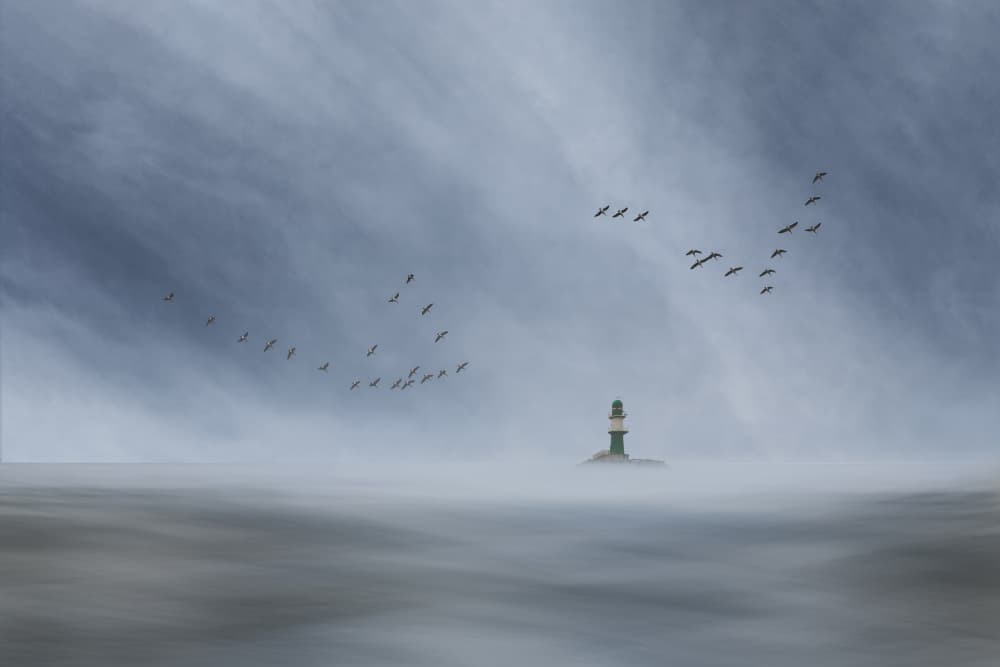 Lighthouse In The Mist by Uschi Hermann — canvas wall art