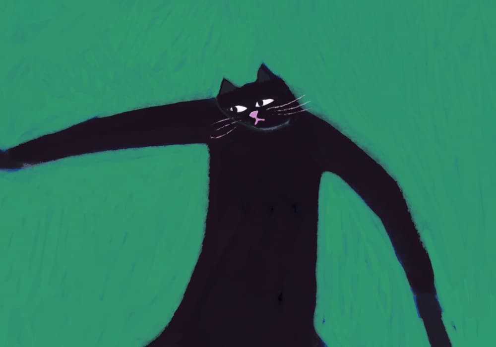 Stretching Black Cat by Sharyn Bursic — canvas wall art