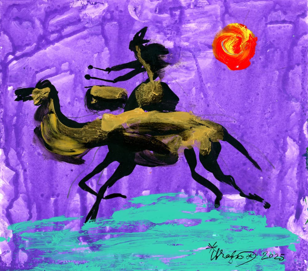 Purple Camel Drummer by Kanat Ibragimov — canvas wall art