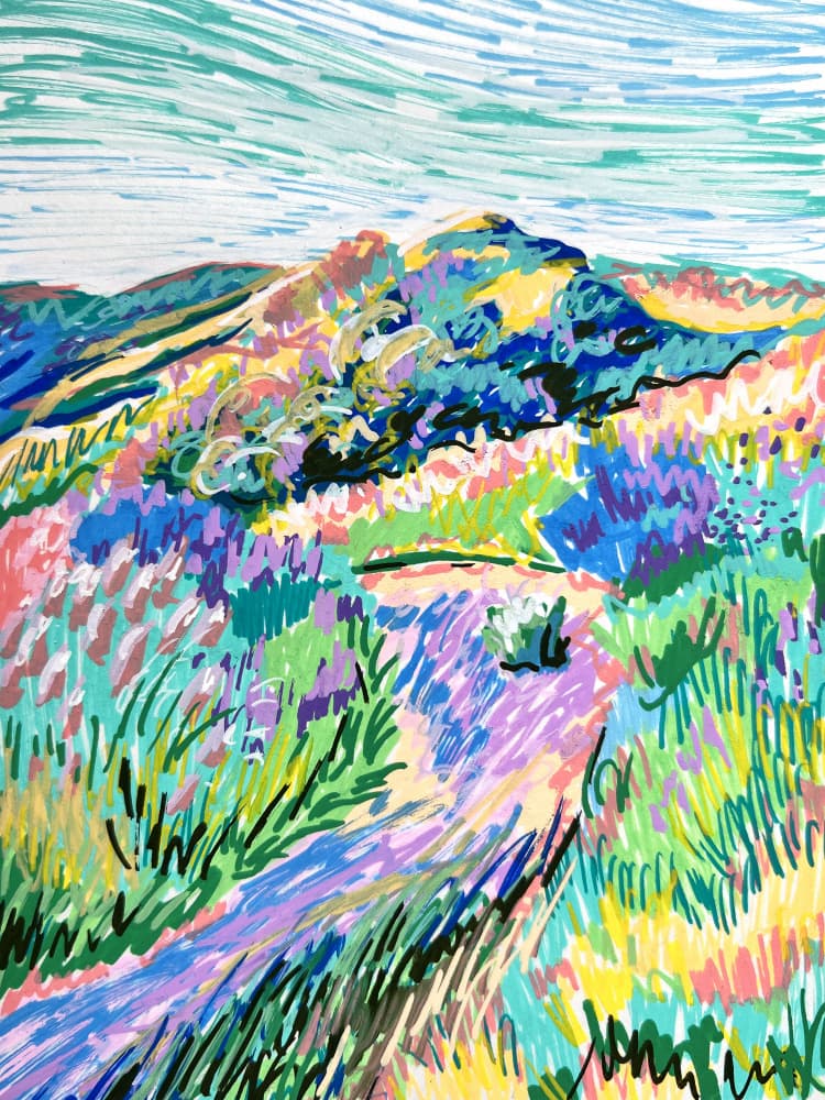Vibrant Hillside Meadow by Pauline Wegman | Key and Sea Creative — canvas wall art