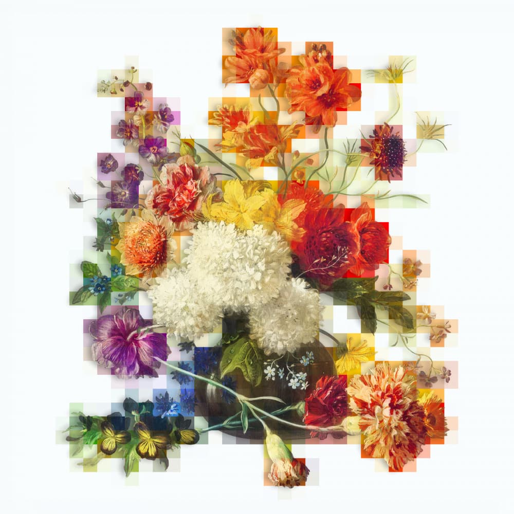 Vibrant Floral Pixels by Marja van den Hurk — canvas wall art