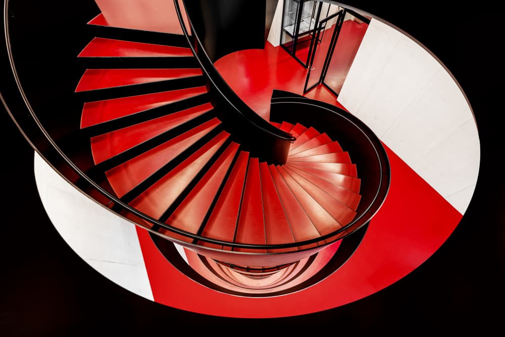 Red Spiral Staircase by fotomarion — canvas wall art