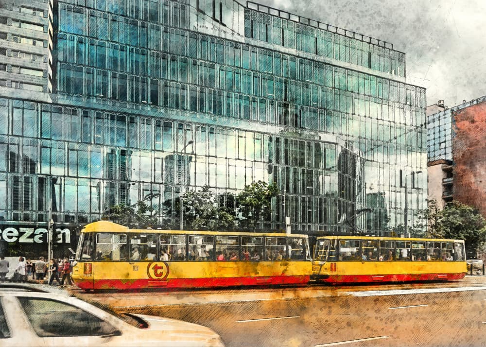 Warsaw City Watercolor Art Poland (16) by Justyna Jaszke — canvas wall art