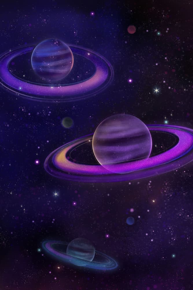 Vibrant Ringed Planets by Xuan Thai — canvas wall art