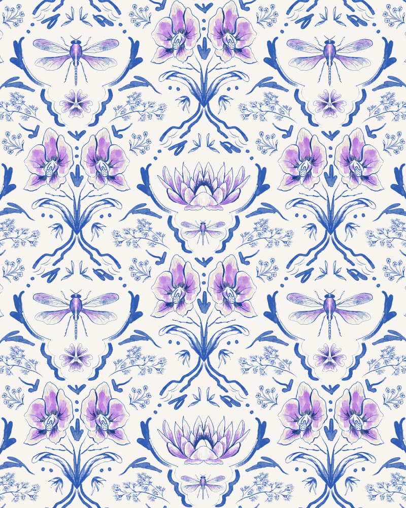 Bohemian Garden Pattern Blue and Purple by Anis Illustration — canvas wall art