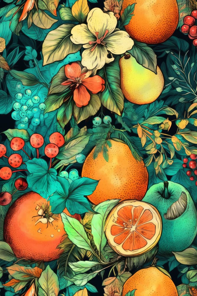 Vibrant Tropical Fruit Pattern by Justyna Jaszke — canvas wall art