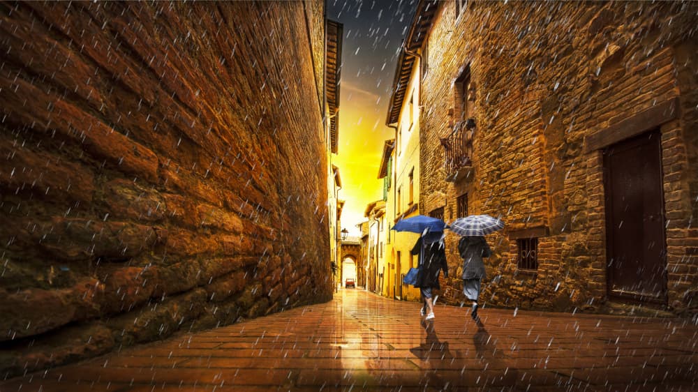 Rainy Cobblestone Street by Nicodemo Quaglia — canvas wall art