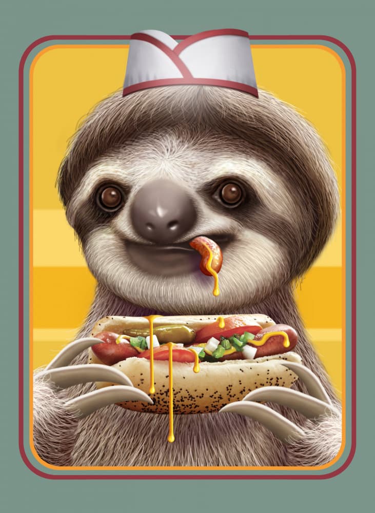 Cute Sloth Hotdog by Adam Lawless — canvas wall art