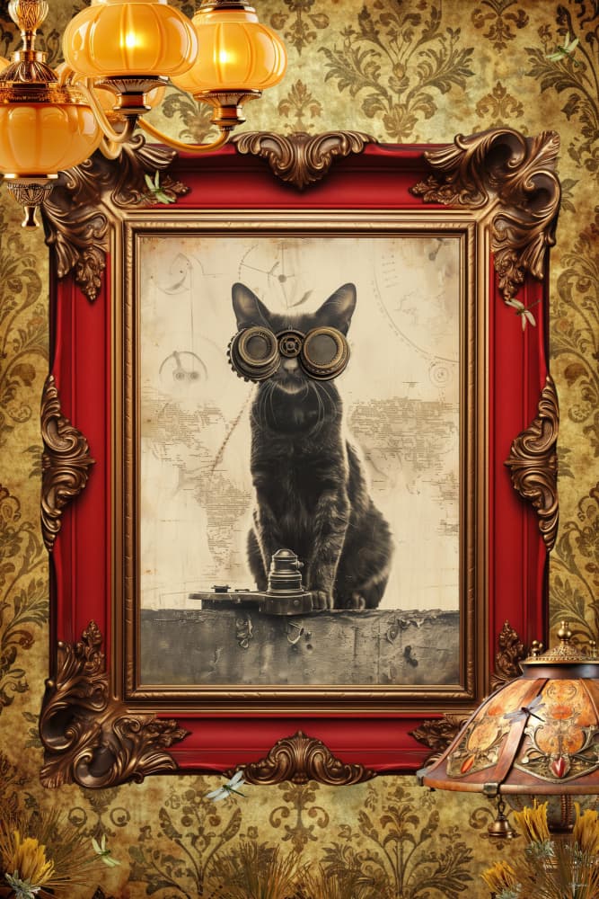 Steampunk Cat Portrait by Sue Skellern — canvas wall art