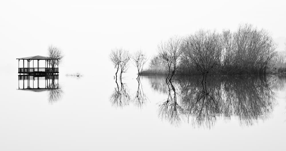 Misty Lake Gazebo by Paulo Abrantes — canvas wall art