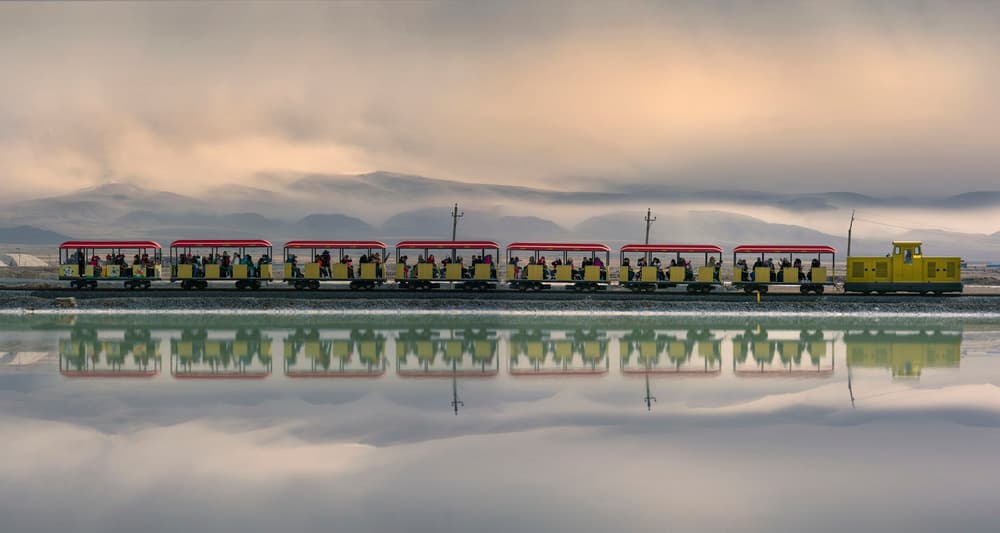 Scenic Train Reflection by Larry Deng APA — canvas wall art