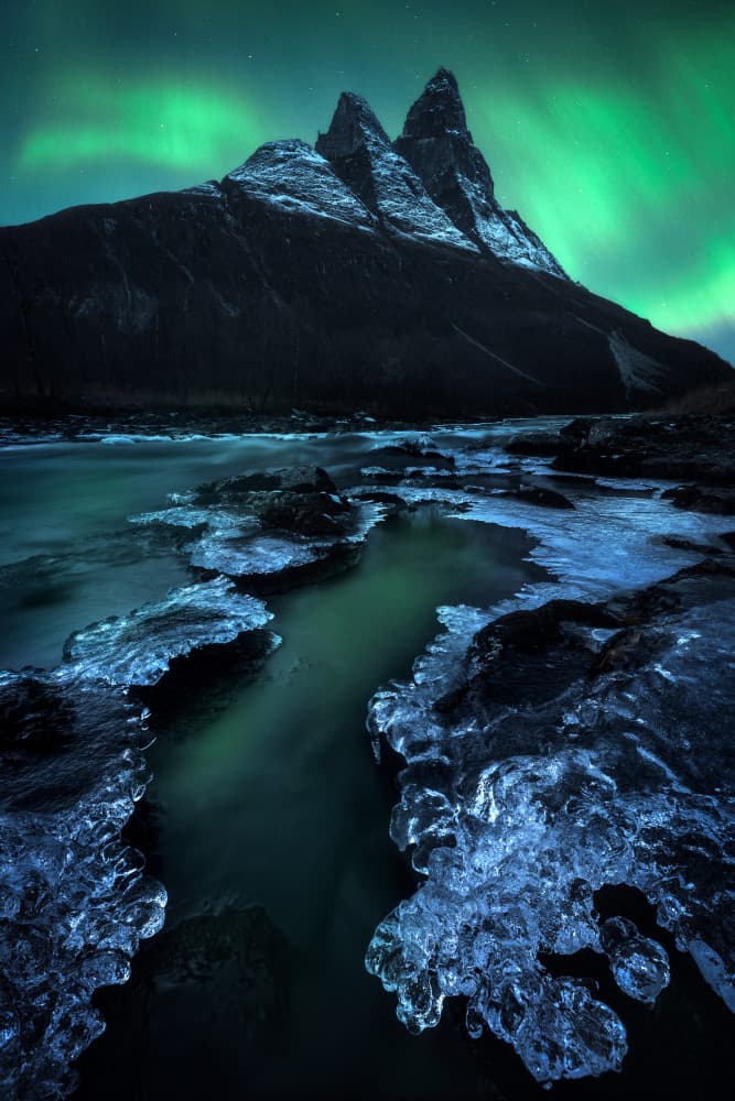 Northern Lights Mountain River by Daniel Gastager — canvas wall art