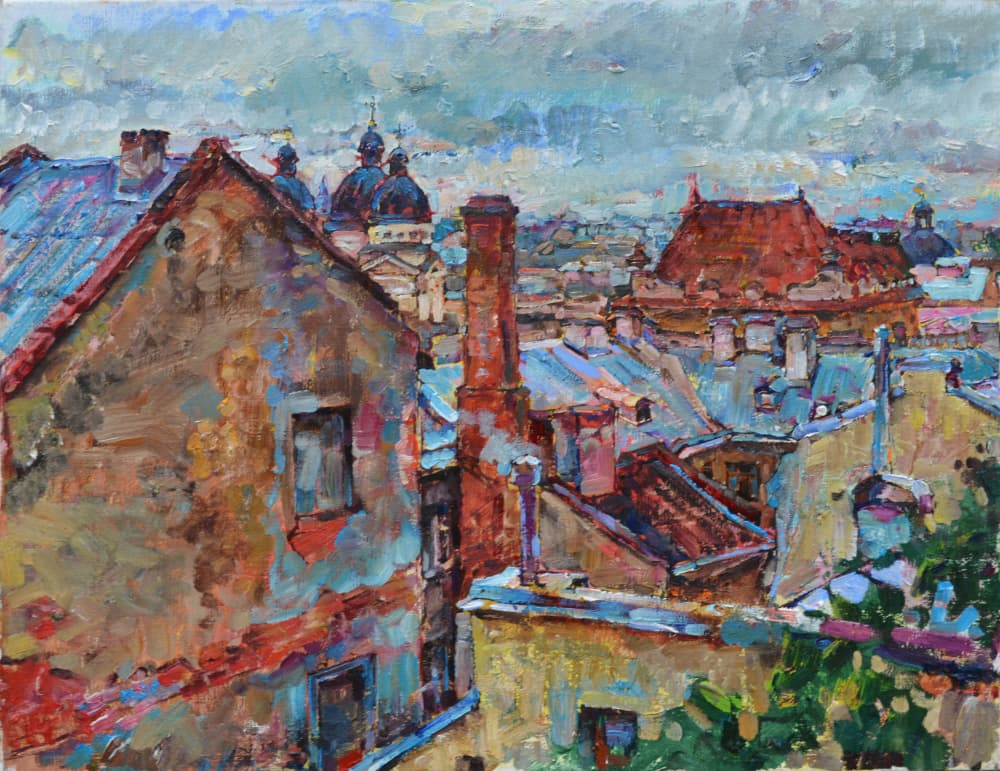 Colorful City Rooftops by Andrii Kutsachenko — canvas wall art