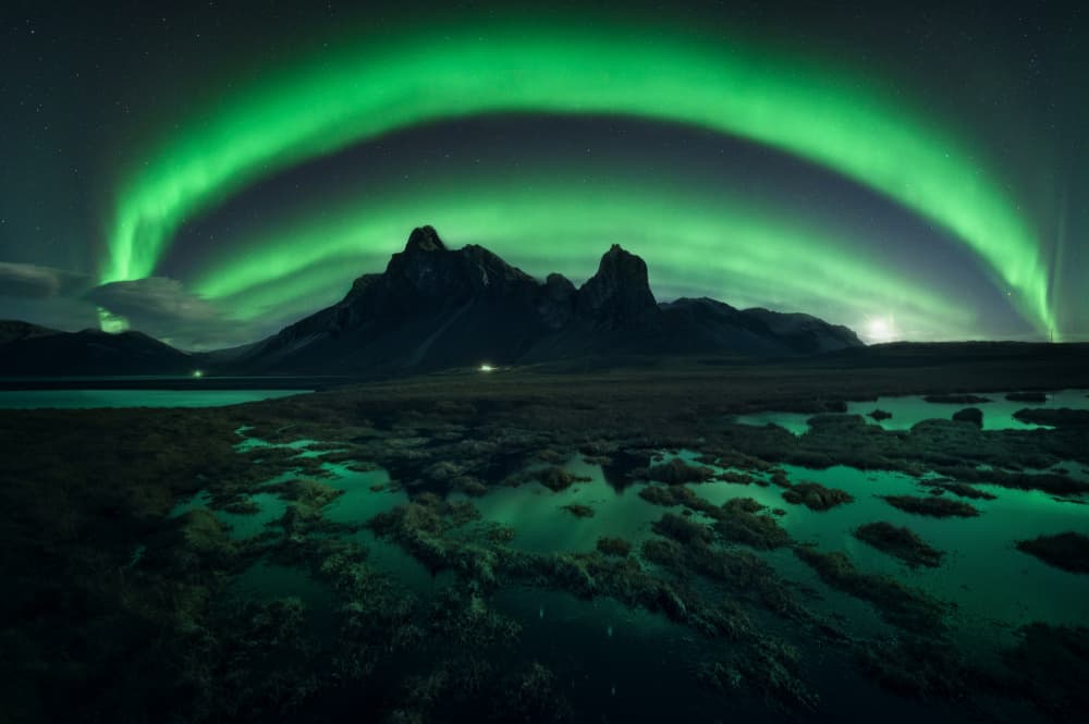 Northern Lights Mountain Reflection by David Martin Castan — canvas wall art