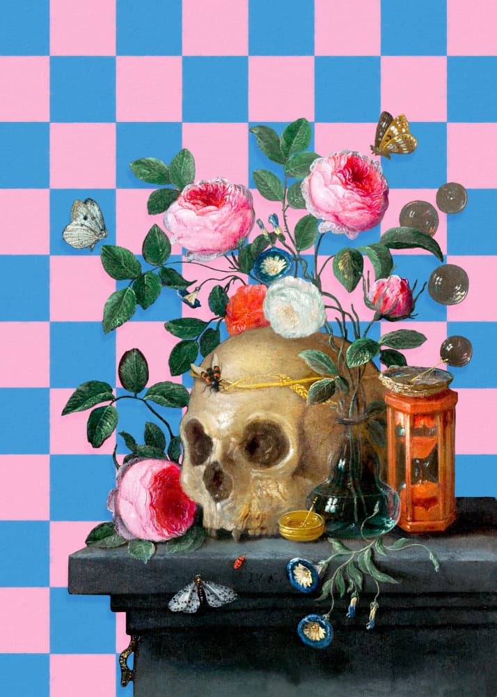 Eclectic Skull and Roses by Marja van den Hurk — canvas wall art
