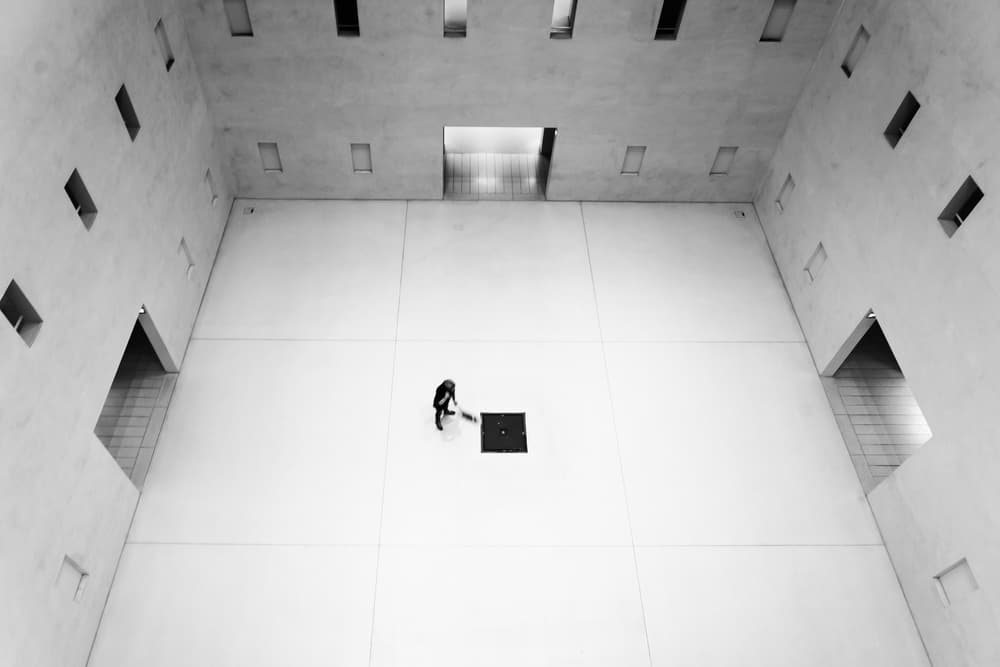 Lone Figure Modern Space by Luc Vangindertael (laGrange) — canvas wall art