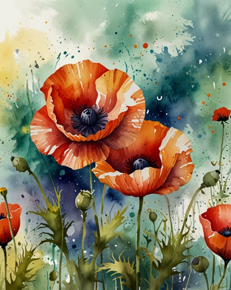 Colorful Watercolor Poppies by Anda Bieza — canvas wall art