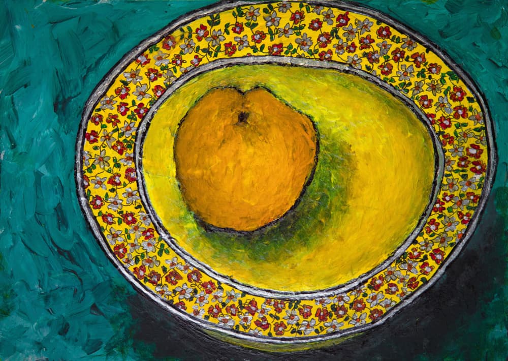 Orange in Floral Bowl by Dale Hefer — canvas wall art