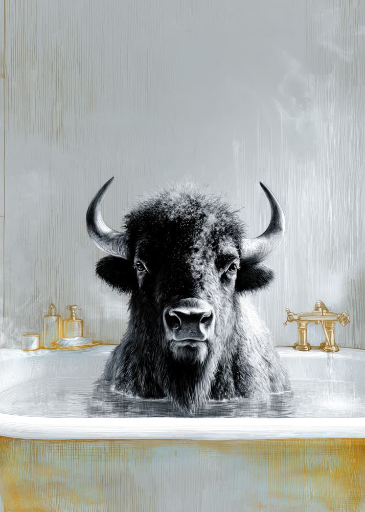 Bison Bath Time by Justyna Jaszke — canvas wall art