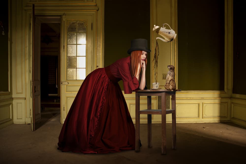 Elegant Woman Meerkat Tea by Christine von Diepenbroek — canvas wall art