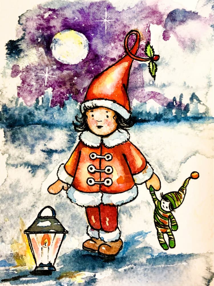 Christmas Gnome Winter Night by Anda Bieza — canvas wall art