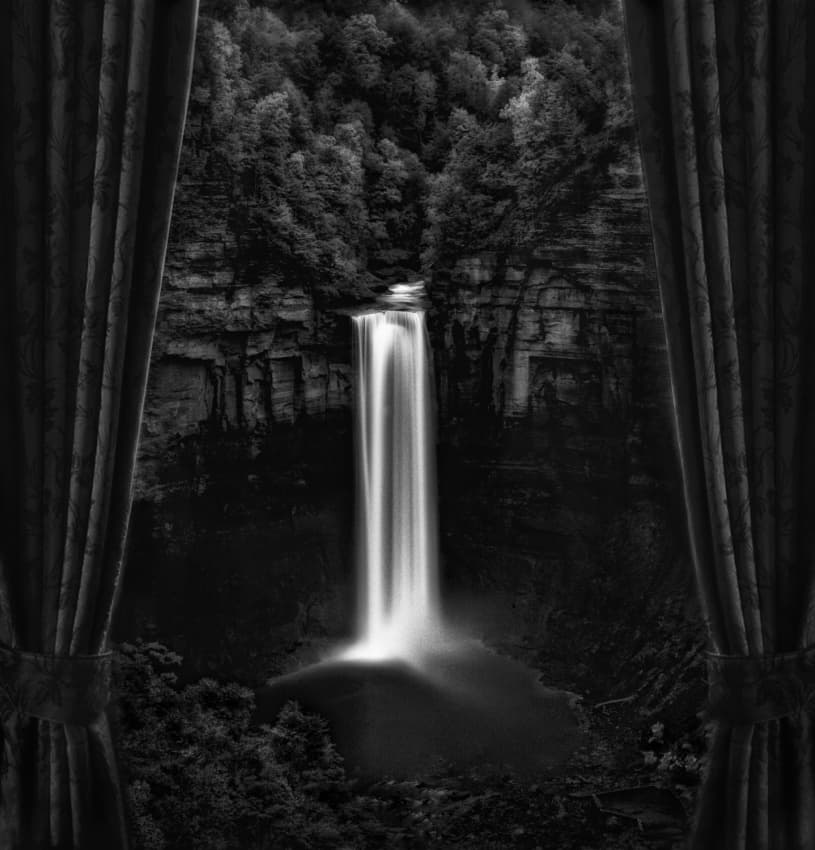 Monochrome Waterfall Serenity by Yvette Depaepe — canvas wall art