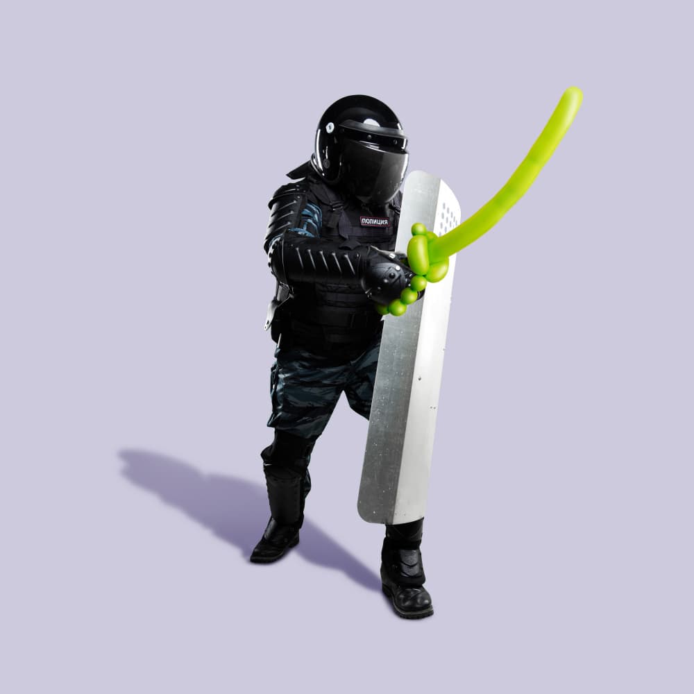 Riot Police Balloon Sword by Artem Pozdniakov — canvas wall art