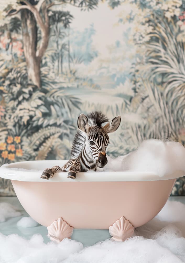 Baby Zebra Bubble Bath by Niky Rahner — canvas wall art