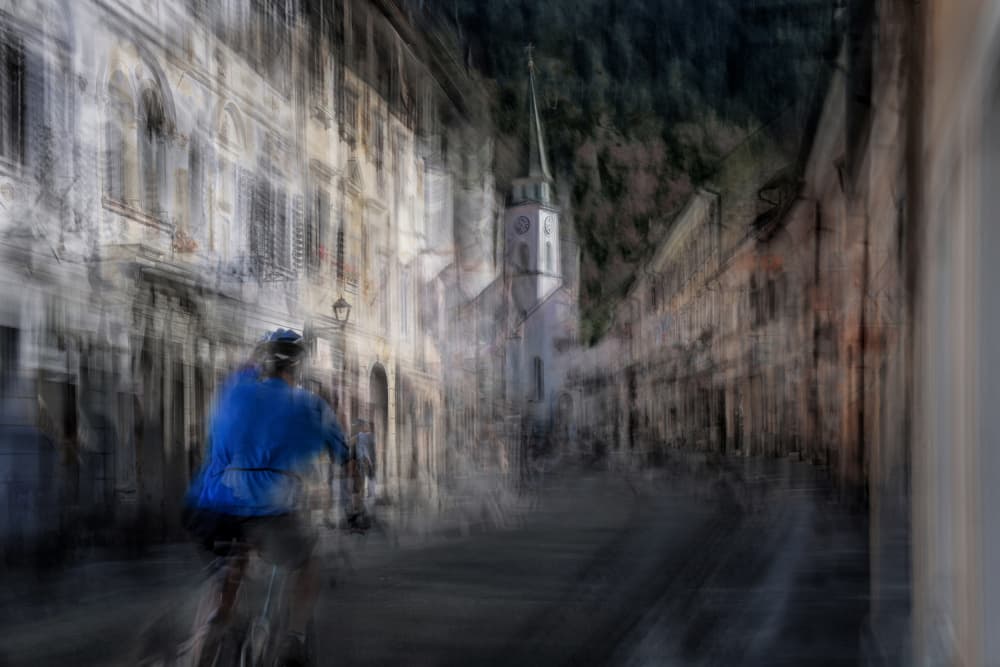 Urban Cyclist Blur by Milan Malovrh — canvas wall art