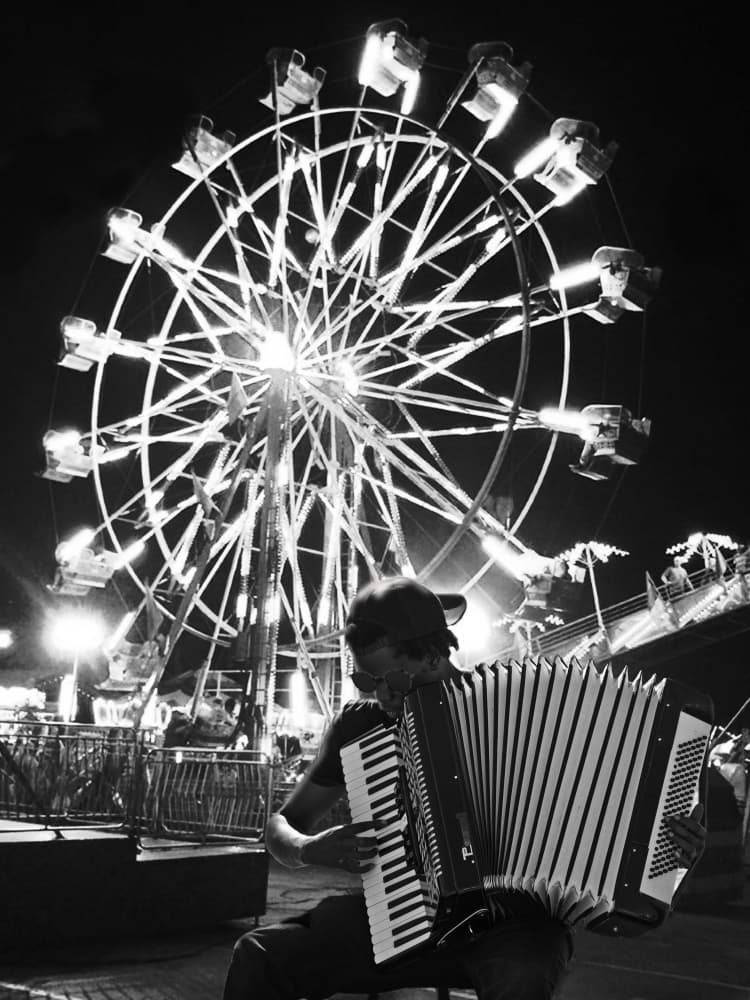 Fairground Accordion Night by LARRY BUTTERWORTH — canvas wall art