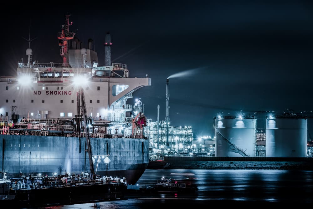 Industrial Harbor Night Lights by Jürgen Muß — canvas wall art